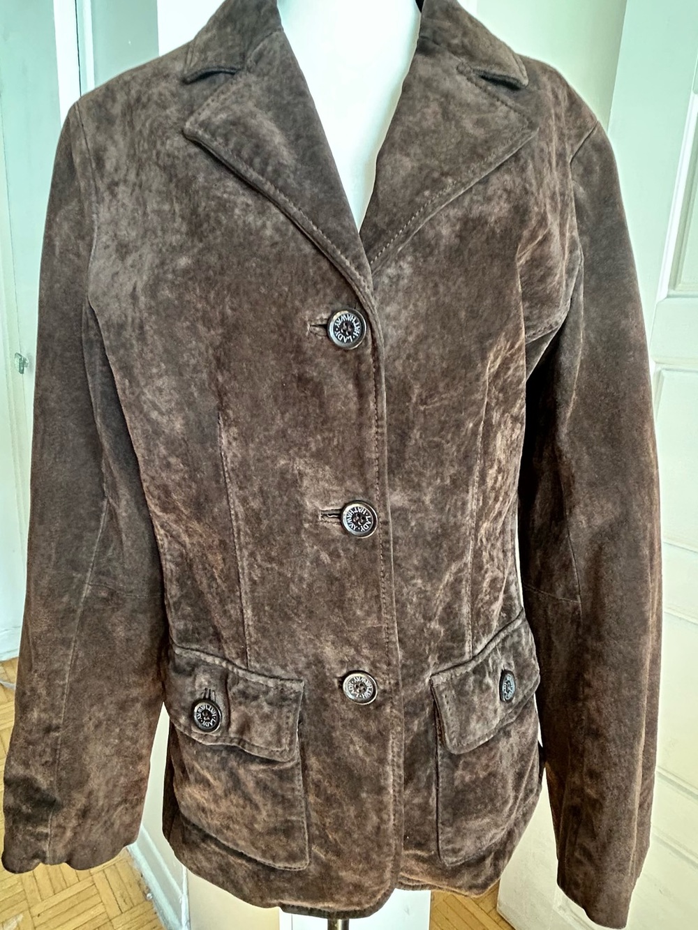Lady Hathaway Brown Genuine Suede Leather Blazer Jacket Size S
